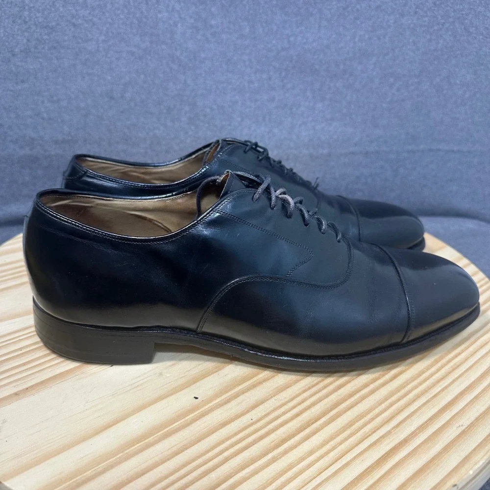 Johnston & Murphy Optima Black Leather Cap‎ Toe Oxford Dress Shoes USA Made 10.5